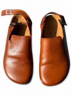 SEFA Leather Clogs Cognac Brown Backstrap Comfort Shoes EU 35 US 5 Minimalist